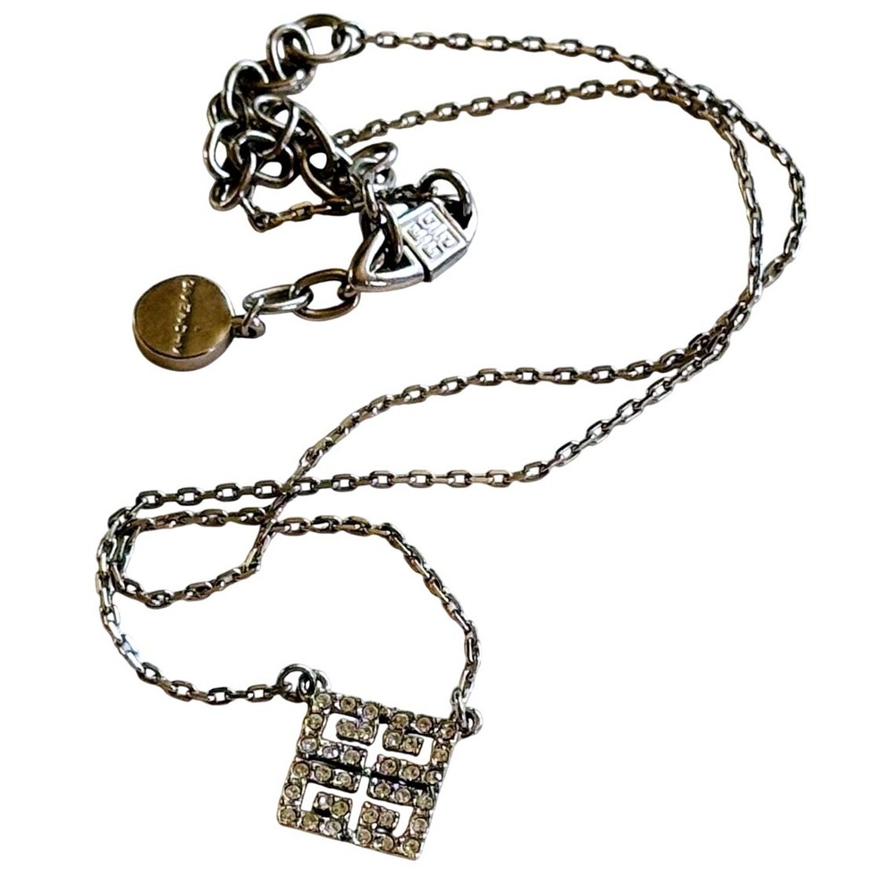 Givenchy Logo Necklace Crystal Rhinestone Regal‎ Silver Jeweled High End 18" Y2K